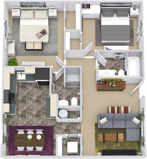 a 3d drawing of a floor plan of a house